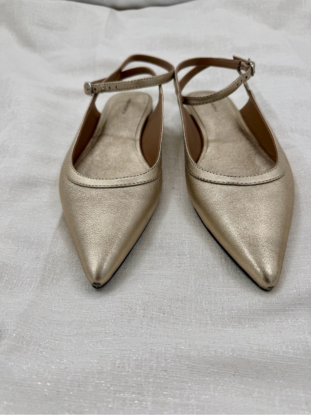 Free People Jules Metallic Gold Leather Pointed Ankle-Strap Flats Size 9.5